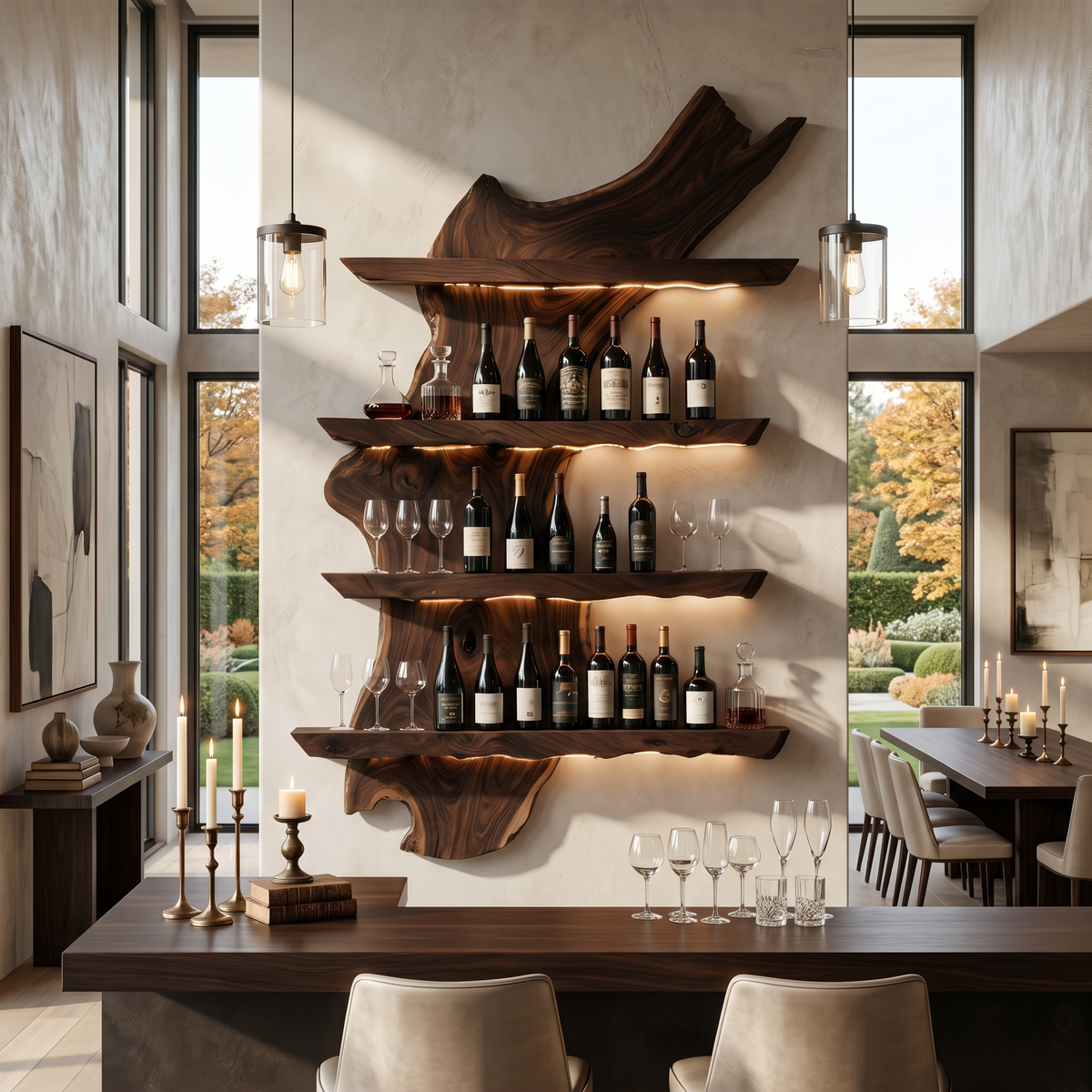 Mid Century Wine Rack For Kitchen Bar Wall Shelf