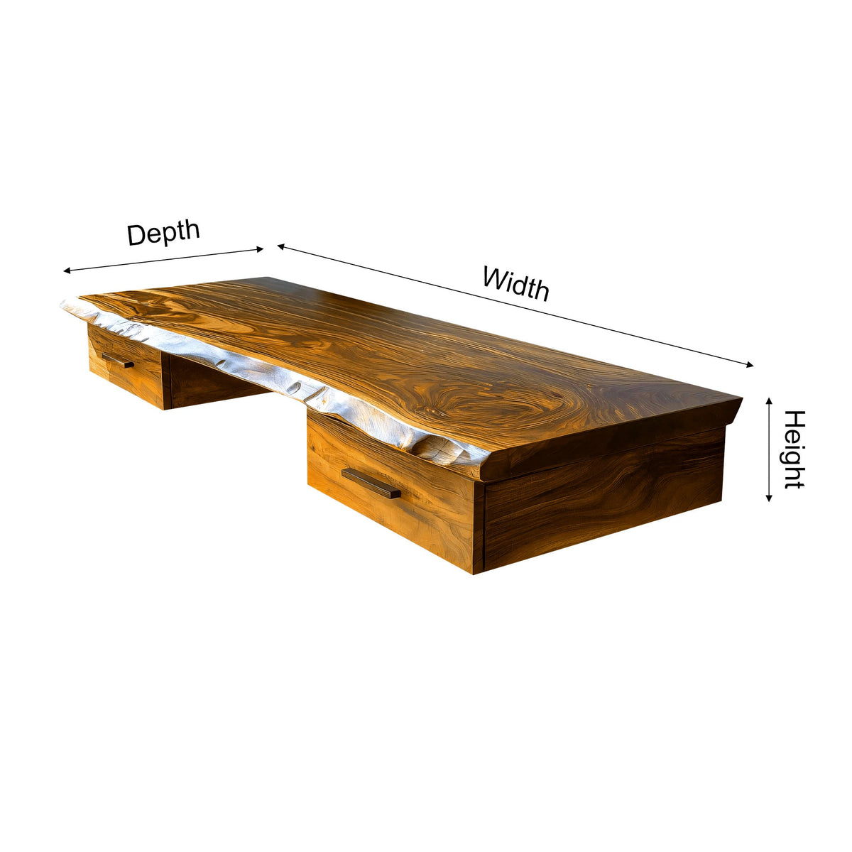 Aelric Live Edge Solid Wood Floating Desk With Drawers
