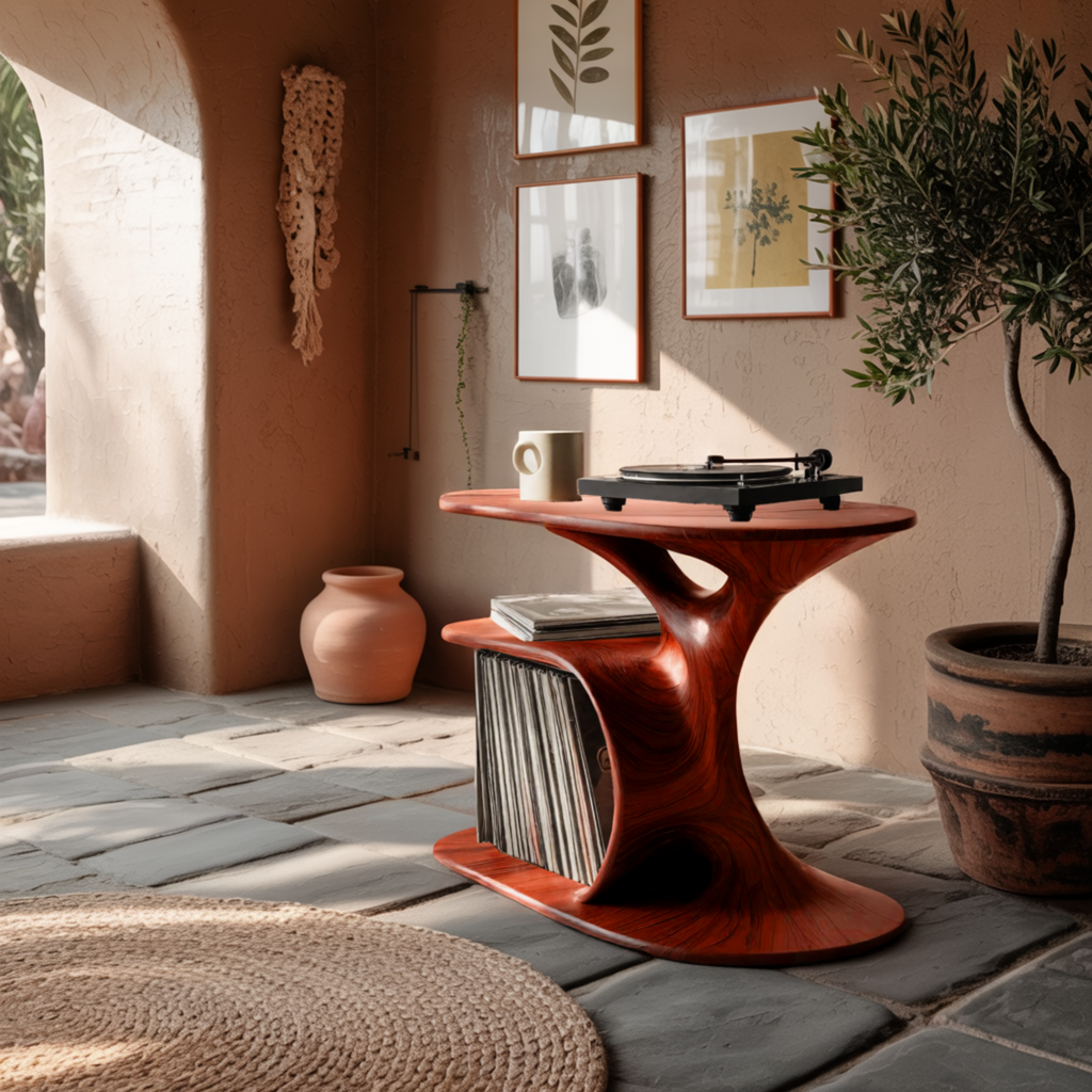 Audelle Fluid Form Solid Wood Record Player Stand