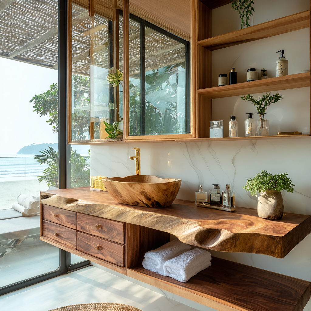 Aurelin Shore Live Edge Floating Bathroom Vanity With Drawers
