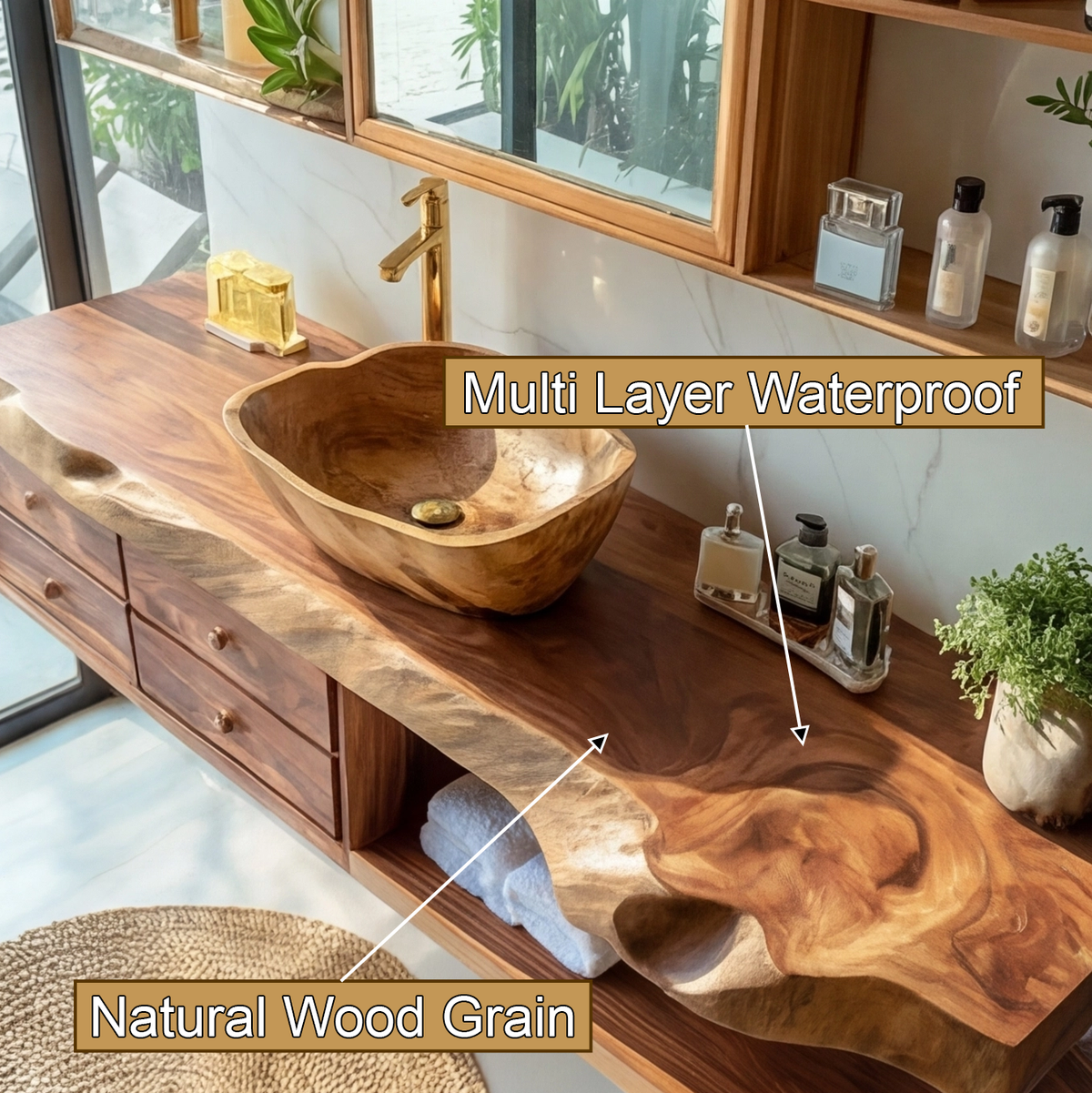 Aurelin Shore Live Edge Floating Bathroom Vanity With Drawers