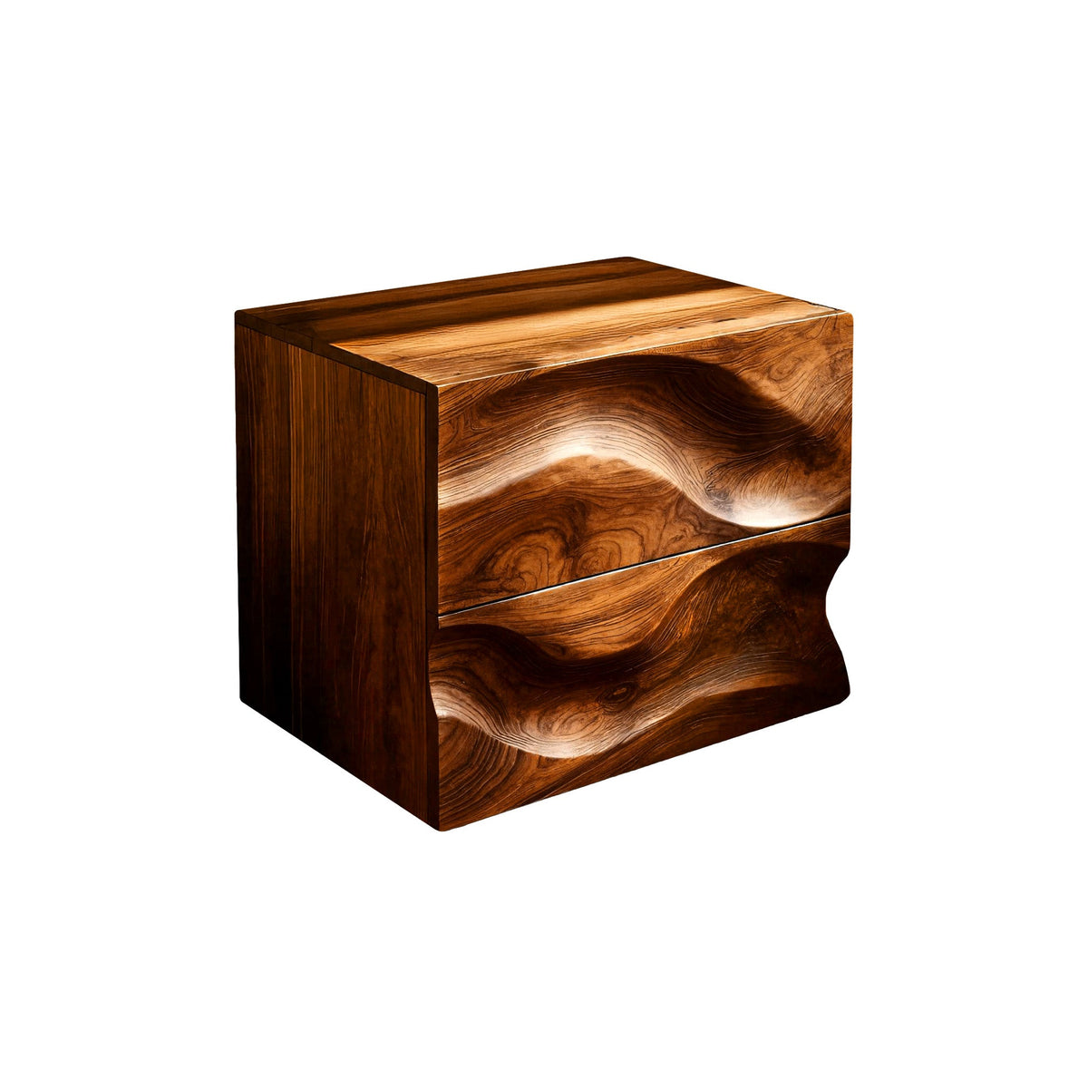 Aurelin Wave Handcrafted Wood Bedside Table