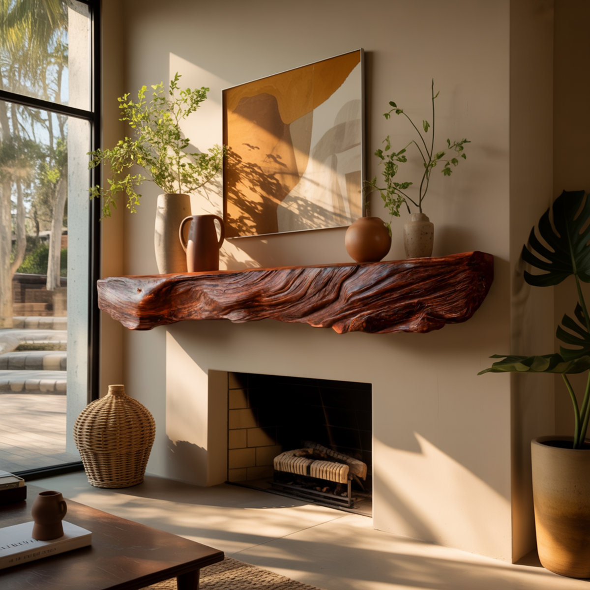 Calen Live-Edge Solid Wood Fireplace Mantel Shelf