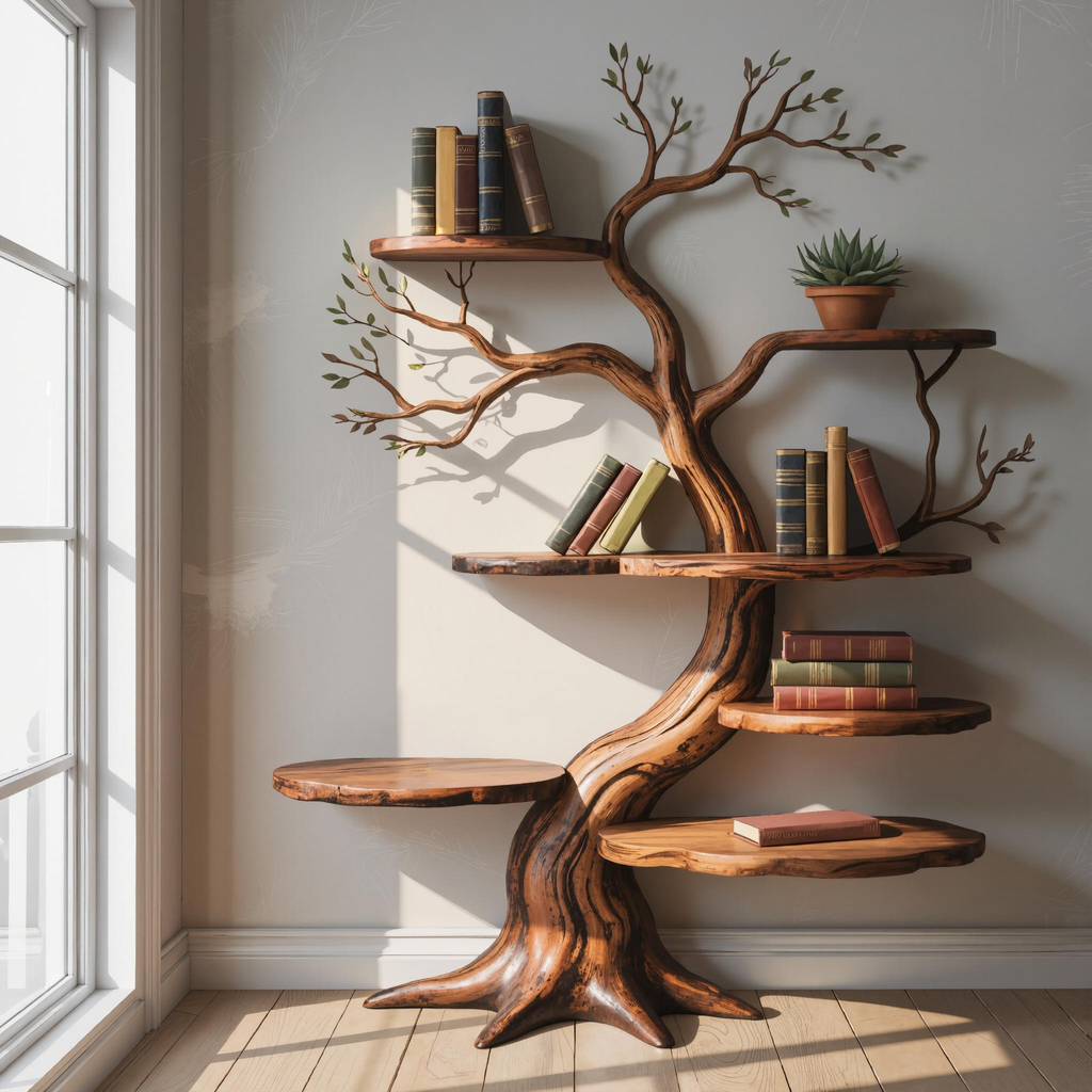 Everwood Sculpted Timber Tree Bookshelf