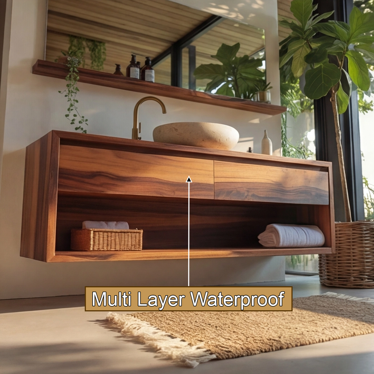 Lunara Minimal Japandi Handcrafted Solid Wood Floating Bathroom Vanity With Drawers