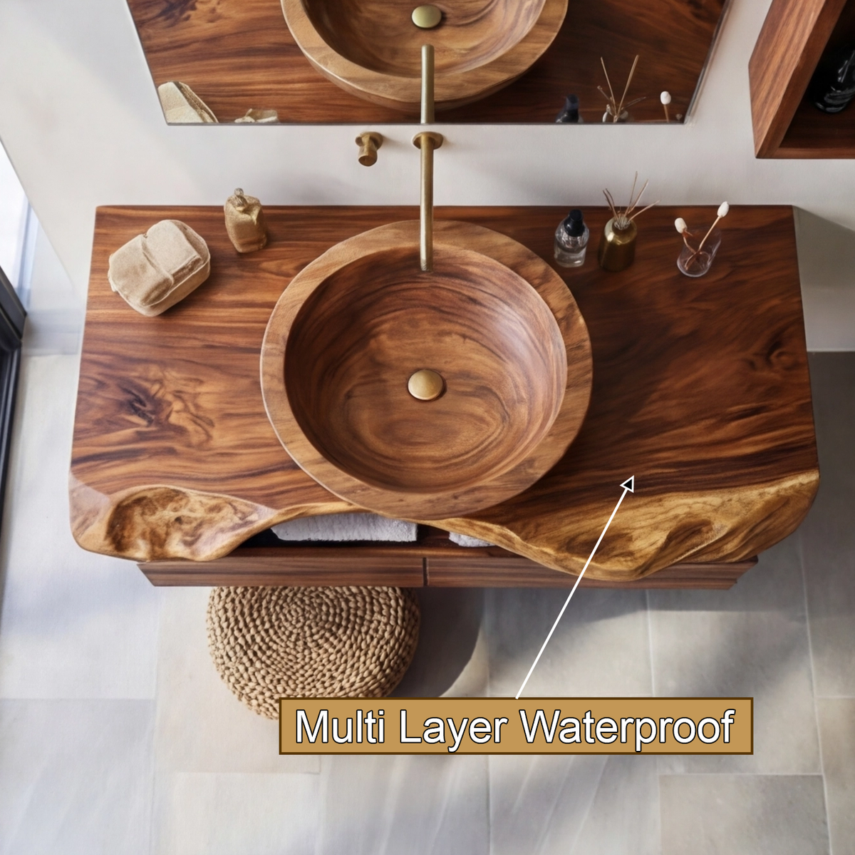 Seravik Live Edge Solid Wood Floating Bathroom Vanity With Drawers