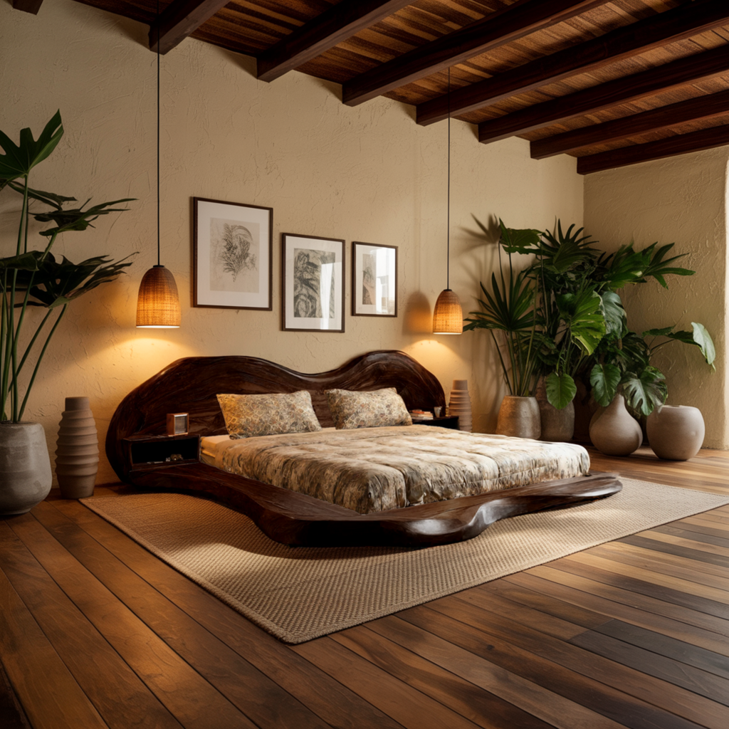 Serenata Waveform Solid Wood Headboard And Bed Frame