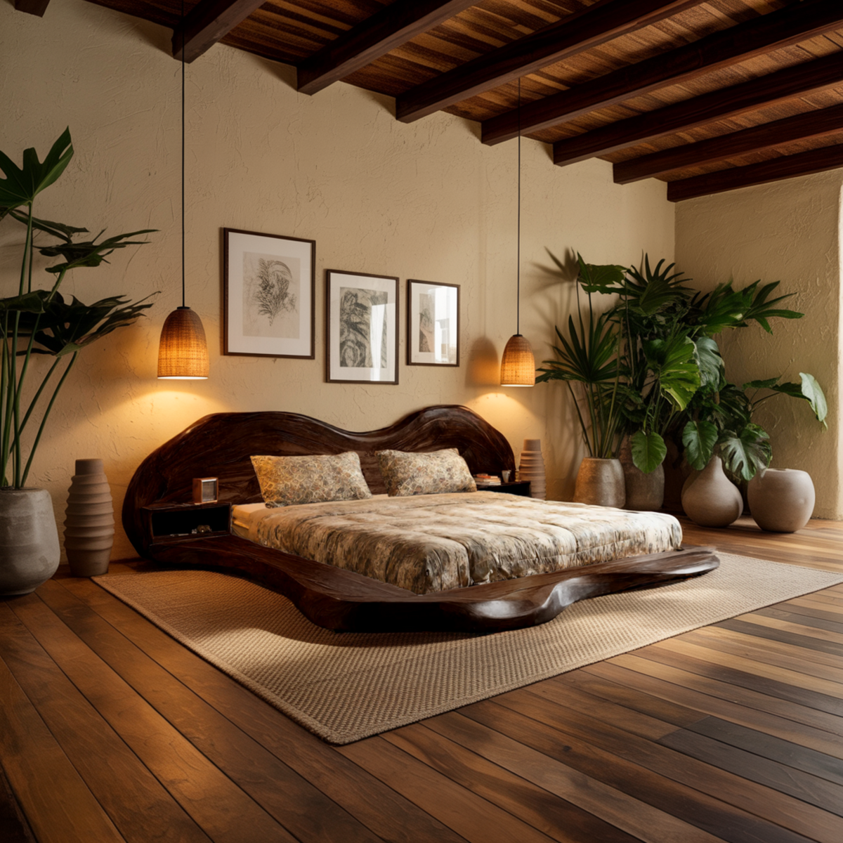 Serenata Waveform Solid Wood Headboard And Bed Frame