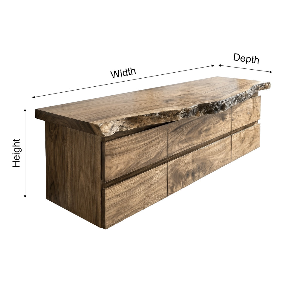 Velmora Live Edge Solid Wood Floating Bathroom Vanity With Drawers