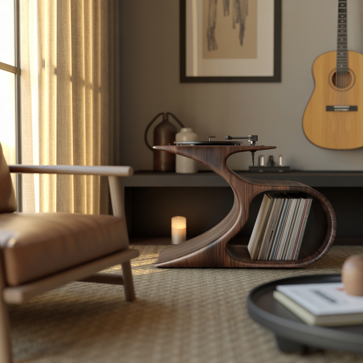Sonatone Sculpted Solid Wood Record Player Stand With Storage