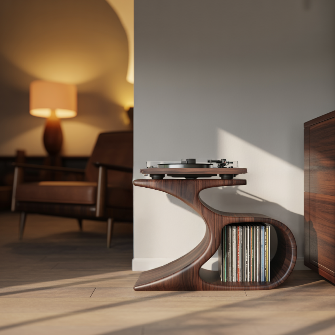 Sonatone Sculpted Solid Wood Record Player Stand With Storage