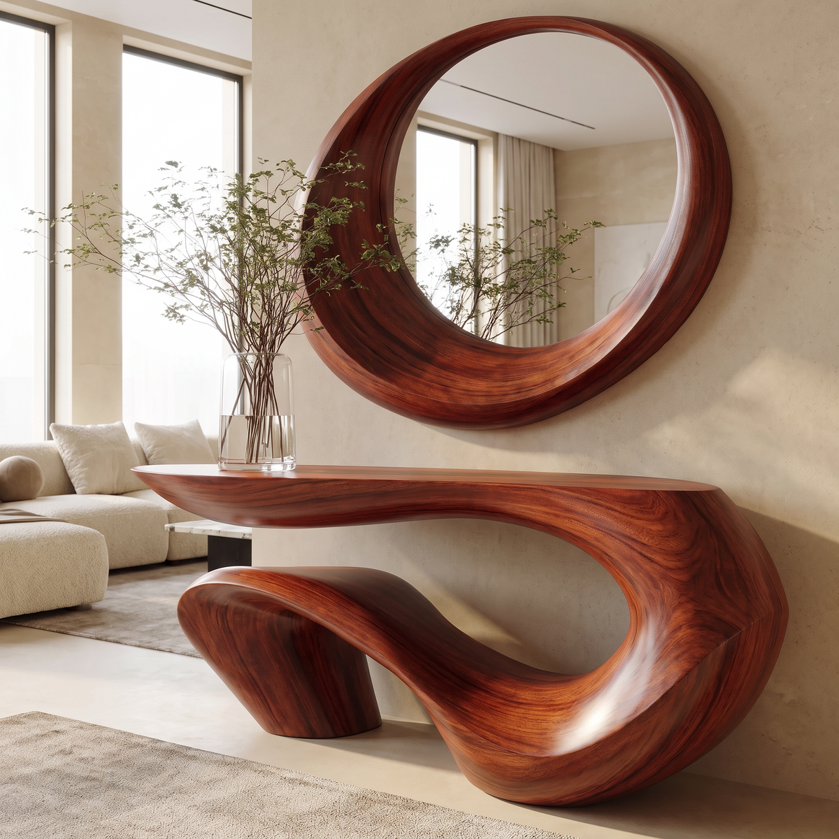 Vaelrith Sculpted Solid Wood Console Table