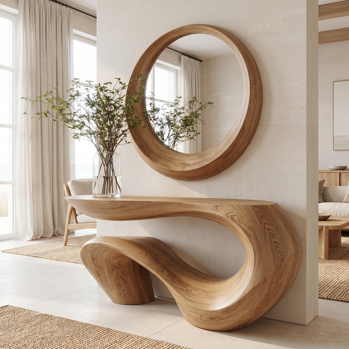 Vaelrith Sculpted Solid Wood Console Table