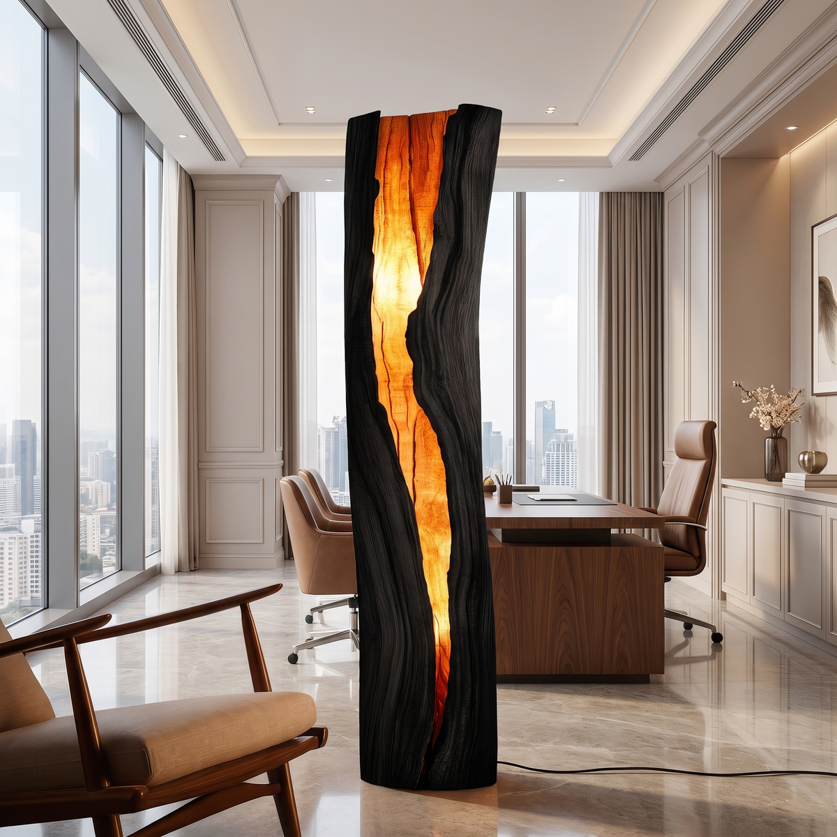 Velarith Sculpted Live Edge Integrated LED Wood Floor Lamp