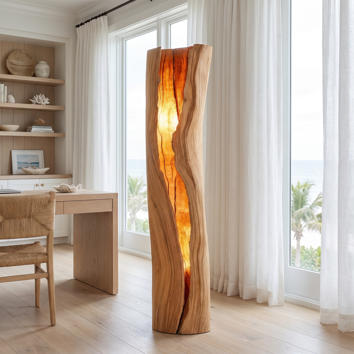 Velarith Sculpted Live Edge Integrated LED Wood Floor Lamp