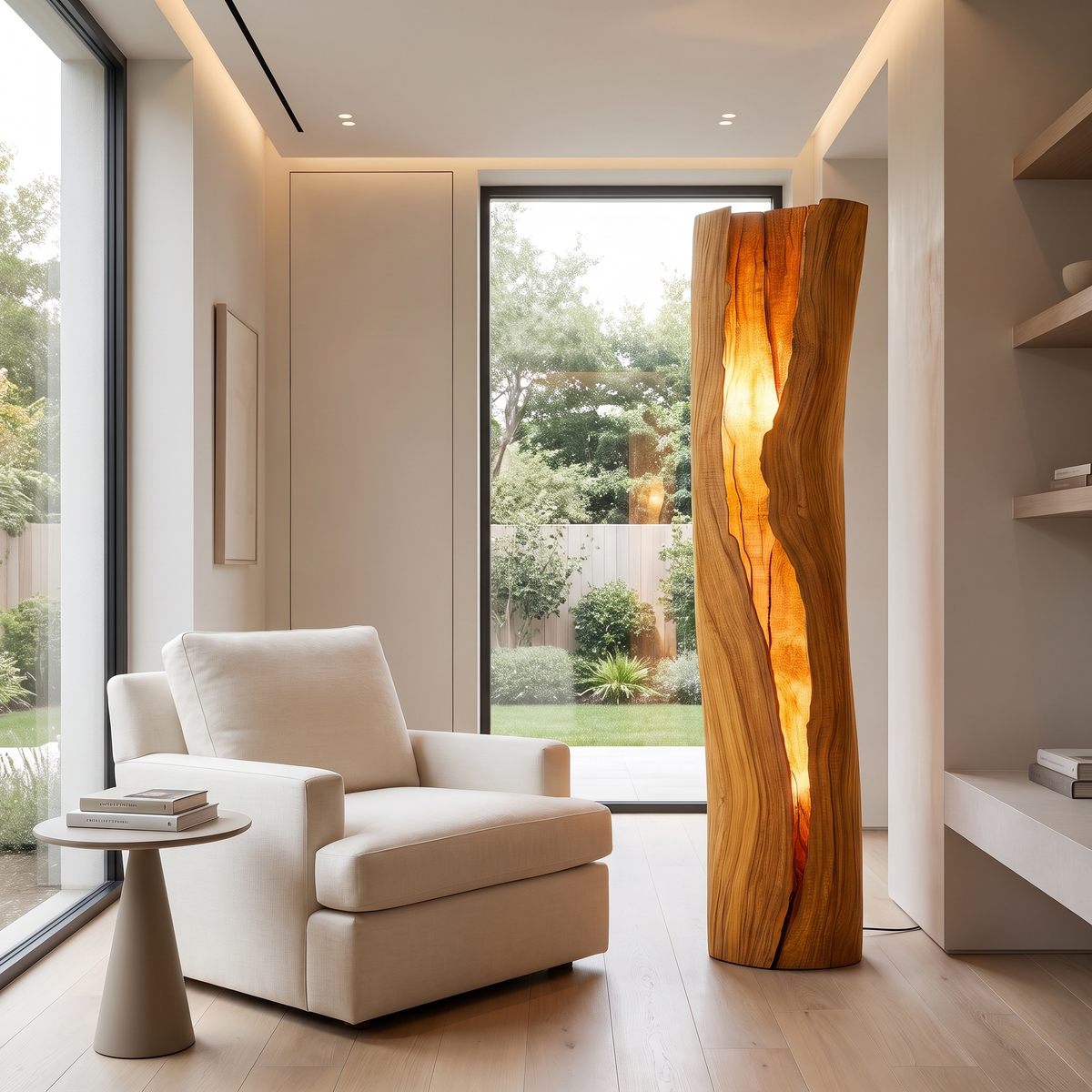 Velarith Sculpted Live Edge Integrated LED Wood Floor Lamp