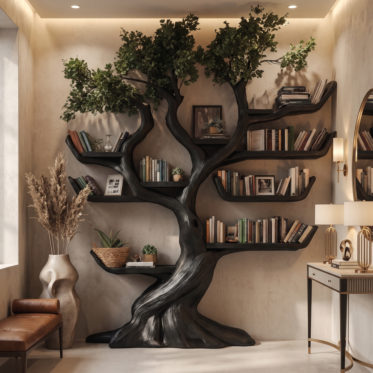 Verdantris Sculpted Solid Wood Tree Bookshelf