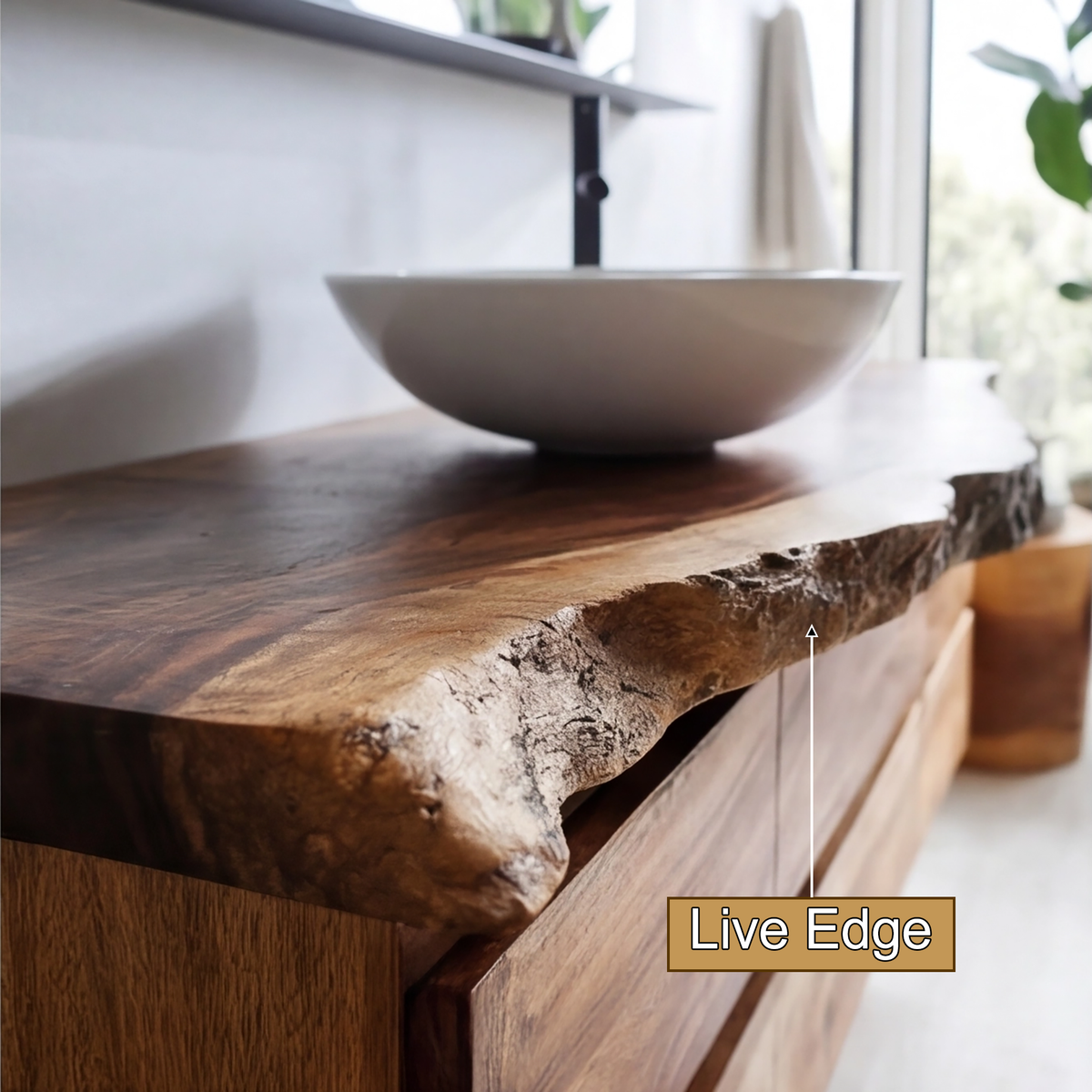 Velmora Live Edge Solid Wood Floating Bathroom Vanity With Drawers