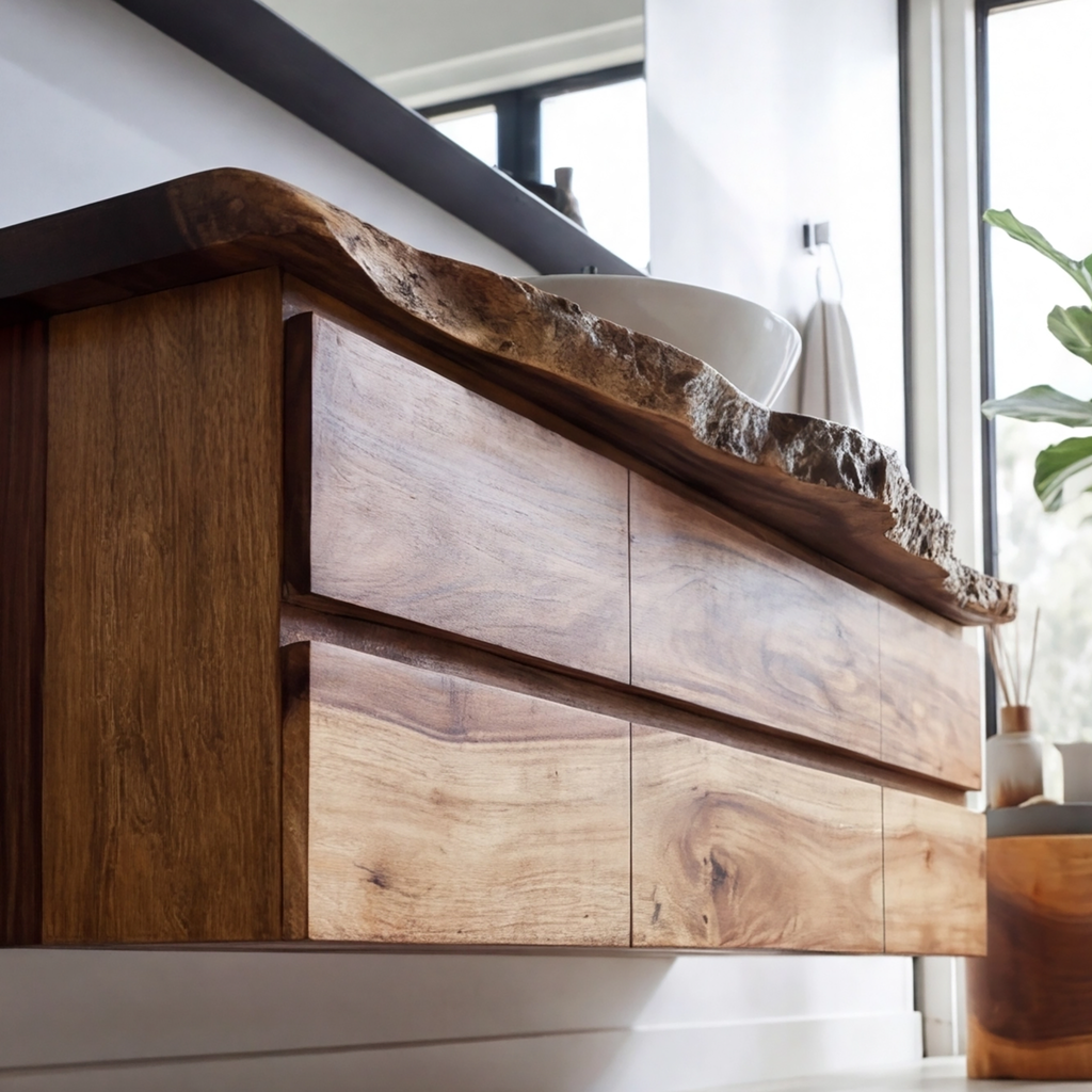 Velmora Live Edge Solid Wood Floating Bathroom Vanity With Drawers