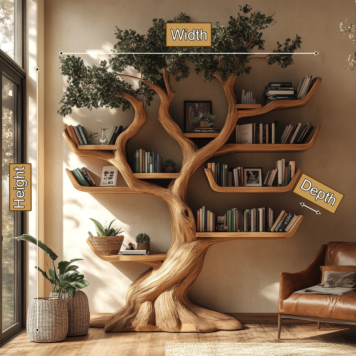 Verdantris Sculpted Solid Wood Tree Bookshelf