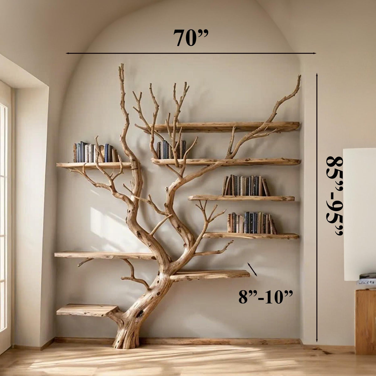 Tree Bookshelf Wall Mount Solid Wood Bookcase